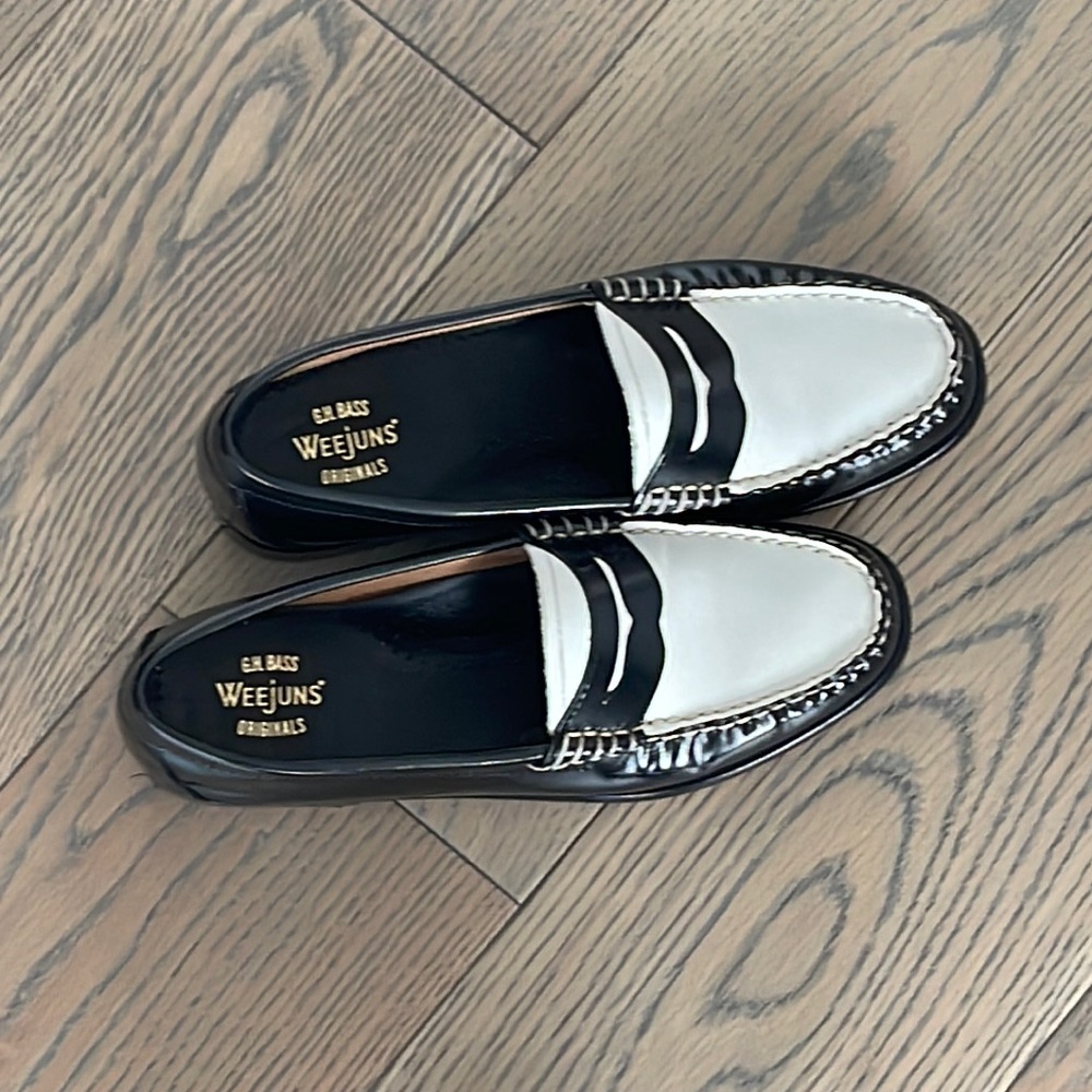 GH Bass Weejuns black and white tuxedo loafer